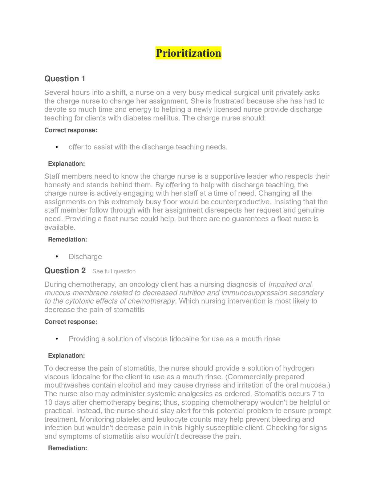 Preview of NUR 1600 - PRIORITIZATION